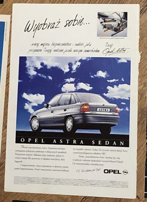 Plakat reklama OPEL ASTRA F MPI 1.4SE 1.6SE samochód auto motoryzacja
