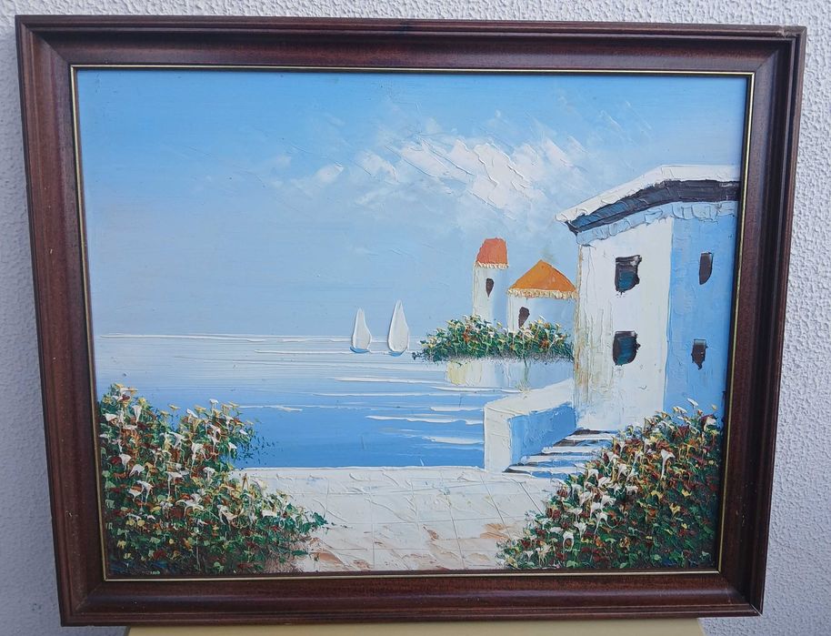 Pintura a Óleo Antiga com Moldura Madeira