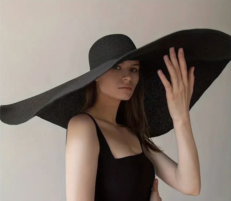 Капелюх пляжний з широкими полями чорна біла / Шляпа черная белая