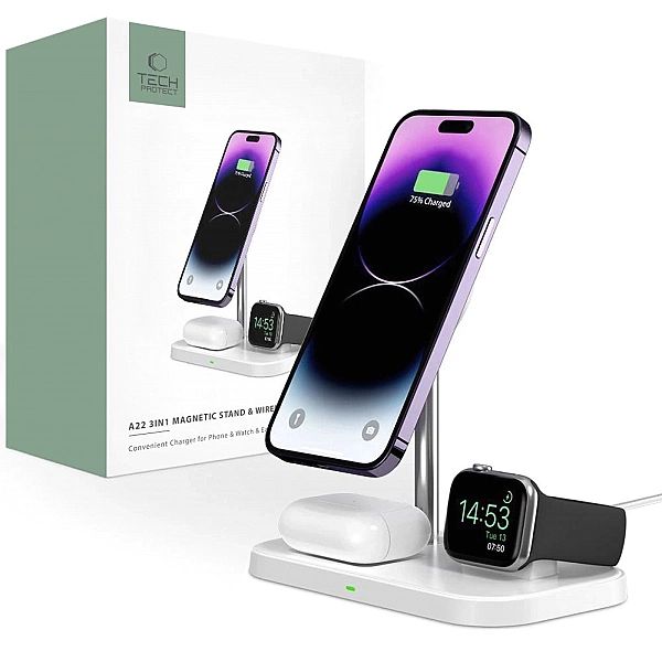 Ładowarka Tech-Protect QI15W-A22 indukcyjna MagSafe ze stojakiem 3w1 M