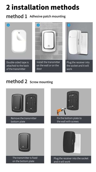 Campainha de Porta Autoalimentada (sem Pilhas nem Fios) - exterior