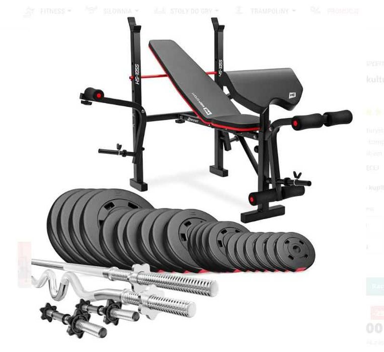 Zestaw kulturystyczny Premium 106kg z ławką HS-1055,nowy,nieużywany