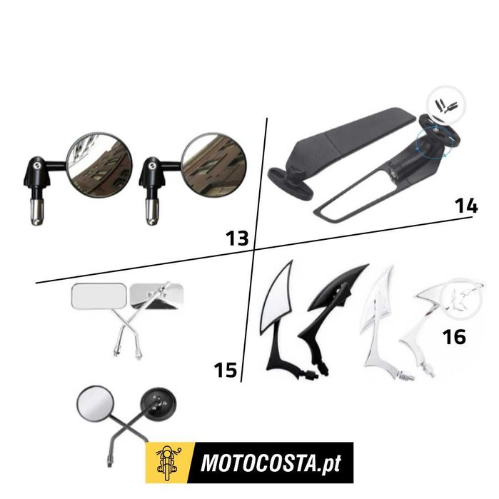 Espelhos Moto - Redondos, Ovais, Haste e Topos - MOTOCOSTA