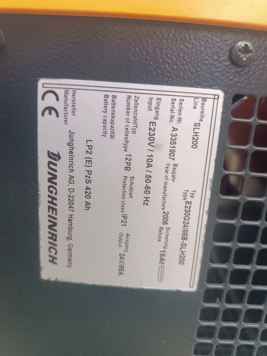 Ładowarka Jungheinrich slh200 typ 12pb 24v/85a prostownik do wózka