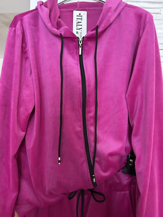 Dresy damskie  XS S 34 36 komplet dresowy welur rozpinane fuksja