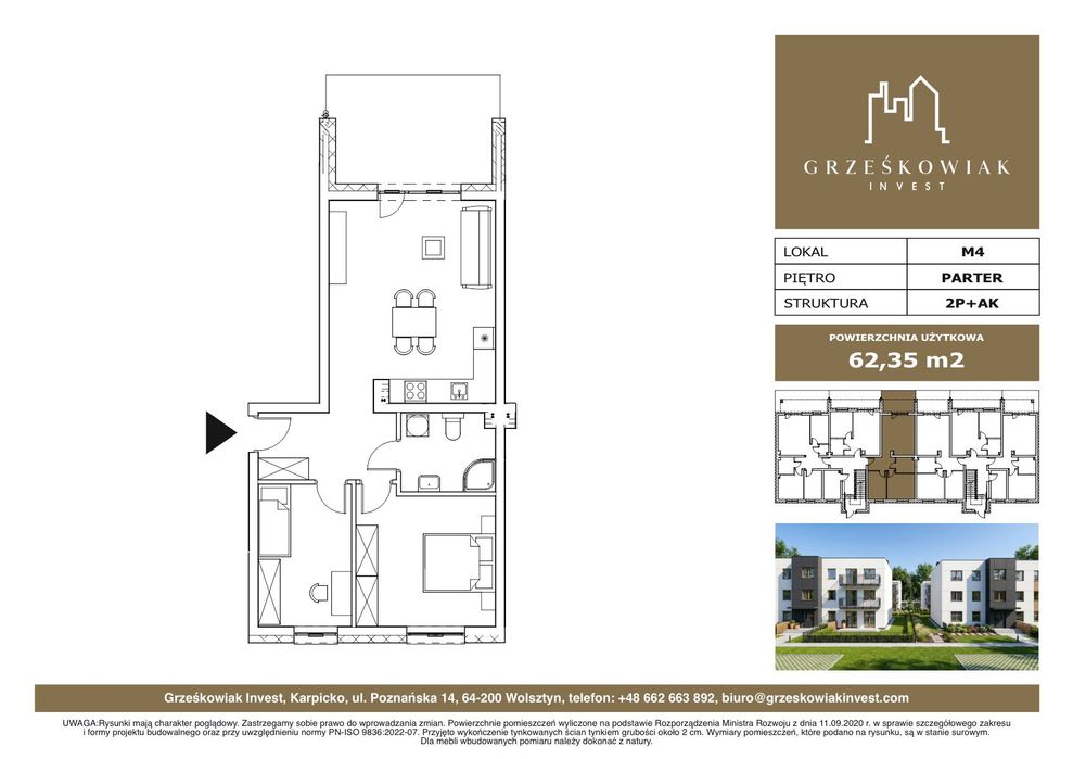Mieszkanie nr 3, 4 - 62,35m2 | 2 sypialnie | taras