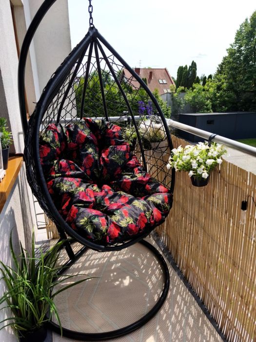 Fotel wiszący ogrodowy kokon poduszki komplet