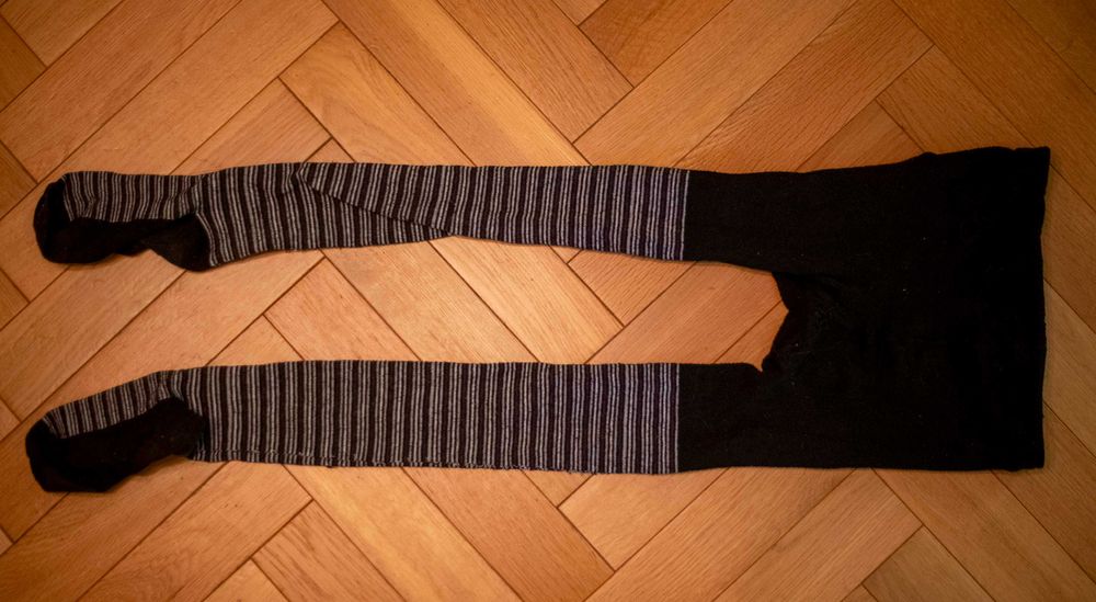 Grube Kryjące Rajstopy Paski 83cm Czarno-Szare Wzorzyste Ciepłe