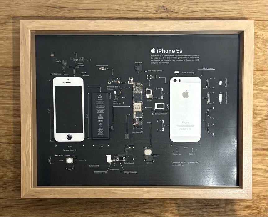iPhone 5S w stylu teardown art do buira na prezent