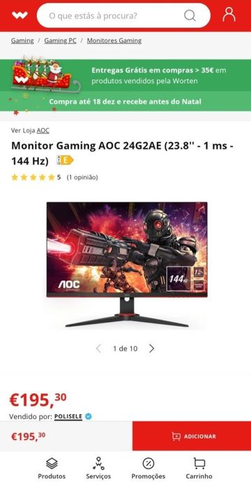Monitor aoc 144hz 23,8 polegadas