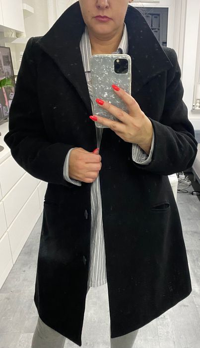 Czarny prosty klasyczny płaszcz m-xl