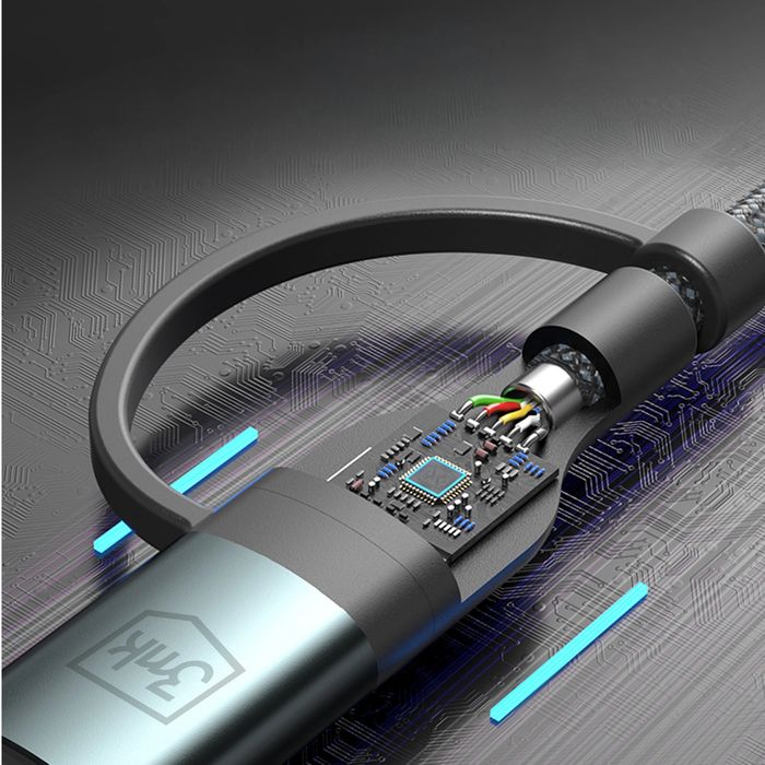 Kabel 3mk Hyper Cable N-SERIES 2 in 2 USB-A / USB-C i USB-C / Lightning 1.2m QC 3.0 9V/2A 60W - czarny