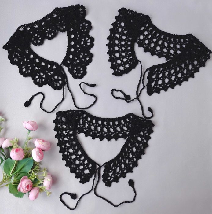 Комірець, комір ажурний в'язаний гачком, черный воротник крючком