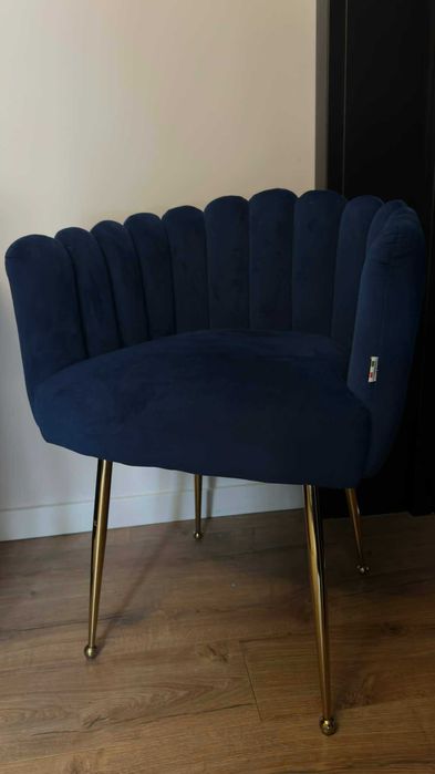 Fotel glamour granatowy welur + złote nogi