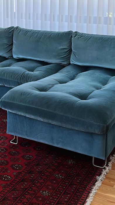 Sofá de Canto com Chaise Longue Azul Petróleo (310x170 cm)