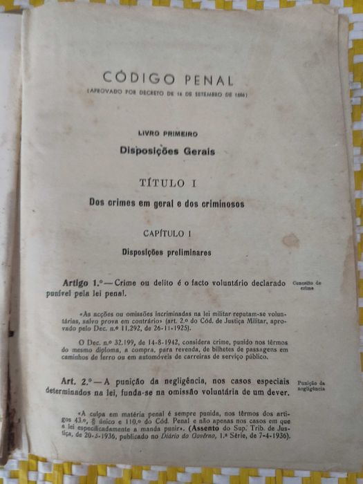 CÓDIGO PENAL PORTUGUÊS – 1886
Aprovado por decreto de 16  Set de 1886