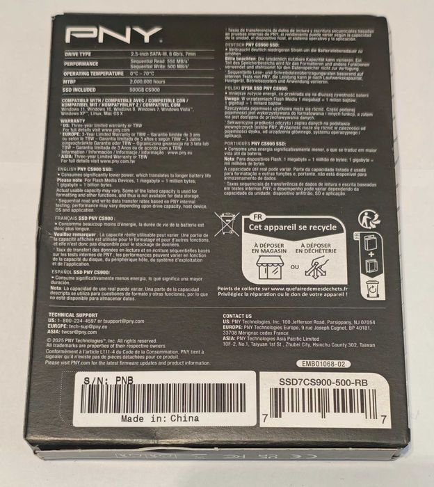 Nowy Dysk SSD 2,5” SATA III PNY CS900 500GB