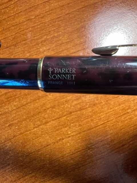 Conjunto 2 esferográficas vintage Parker com estojo: Sonnet Laque Firedance e 75 Milleraies banhada a ouro 14k