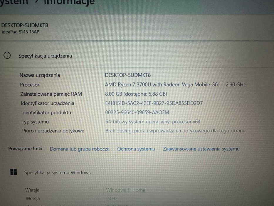 Laptop Lenovo IdeaPad S145-15API – Ryzen 7 3700U