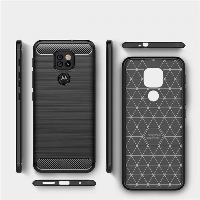 Etui Carbon + Szkło Płaskie Do Motorola Moto G9 Play / E7 Plus