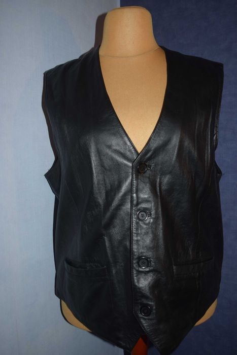 Kamizelka skórzana czarna męska skóra naturalna prawie nowa _3XL