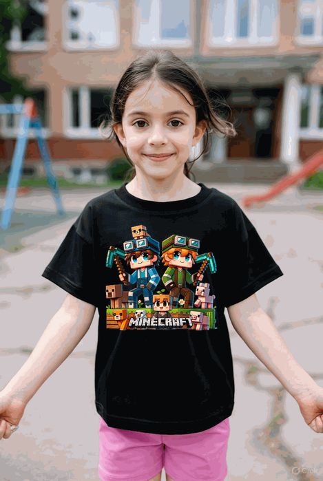Koszulka dziecięca czarna – Pikselowy Świat – minecraft prezent 128