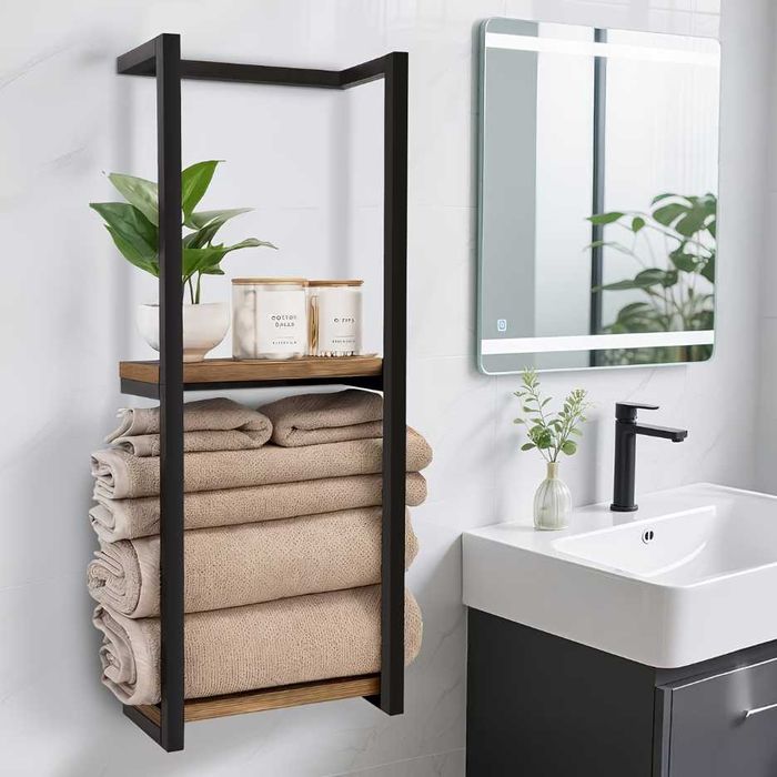 Wieszak na Ręczniki Półka Loft Regał do Łazienki Czarny