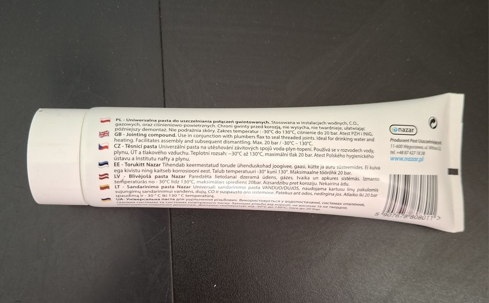Pasta uszczelniająca gwinty. Nazar