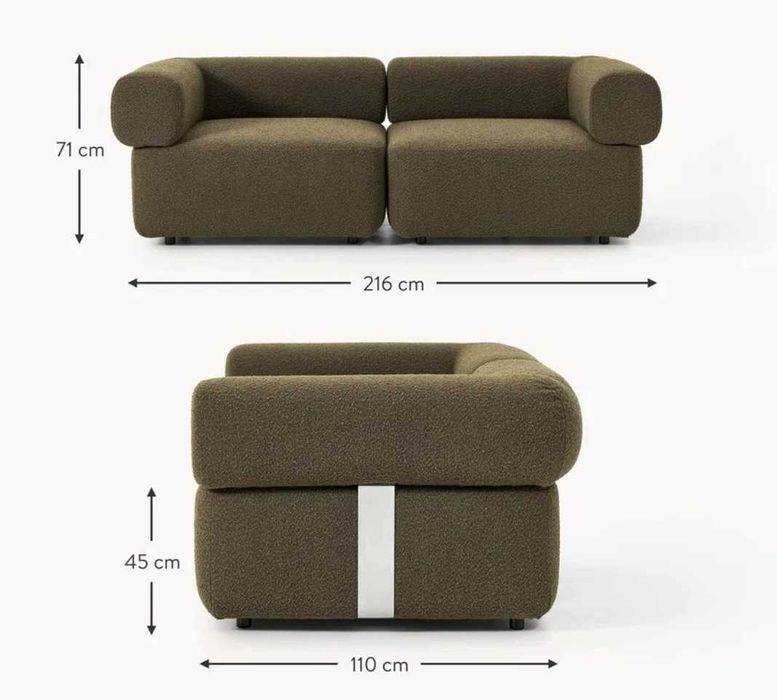 Sofa modułowa Bouclé 216 cm x 110 cm x 71 cm (2-osobowa)