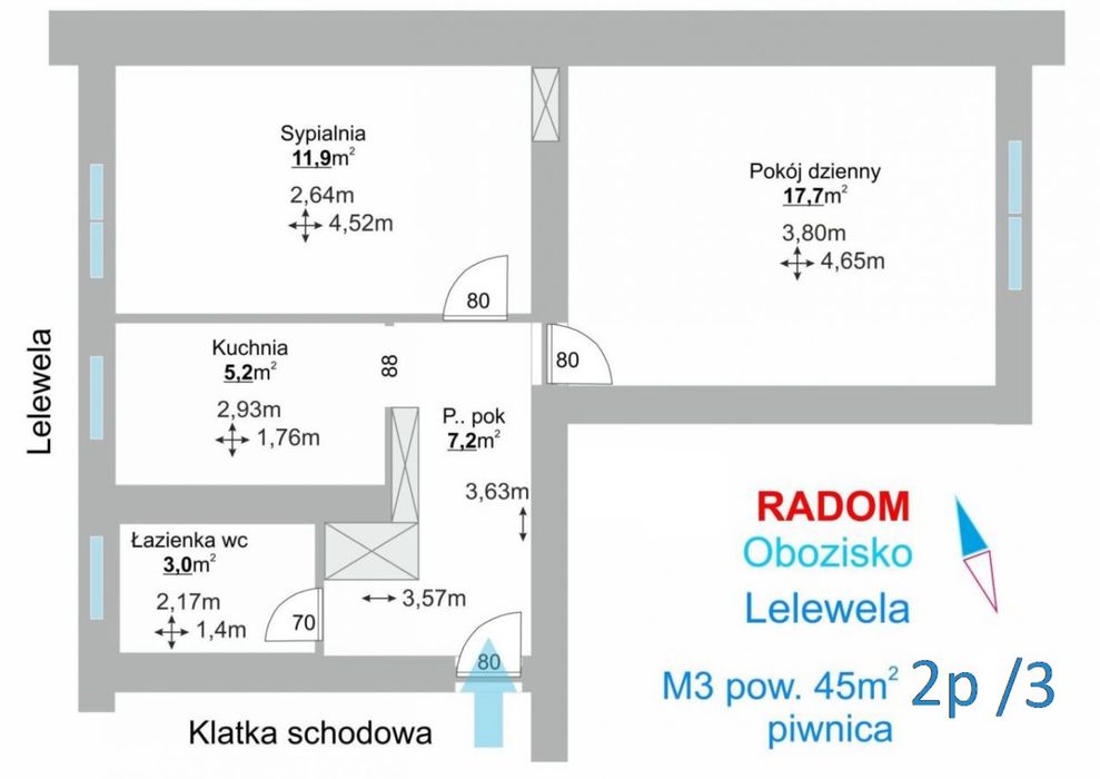 Mieszkanie 2 pokoje 45m ,centrum , drugie piętro