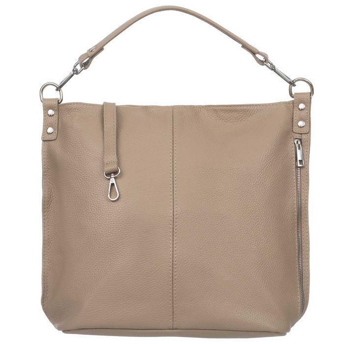 VERA PELLE torebka skórzana worek z paskiem na ramię V388 beżowa