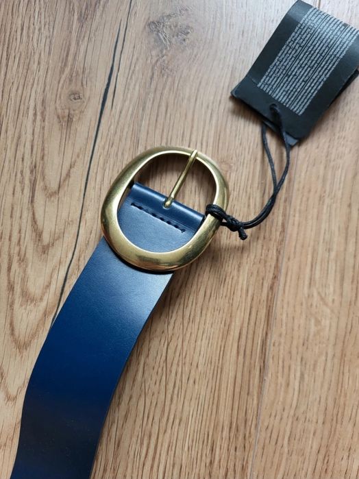 Pasek skórzany damski niebieski