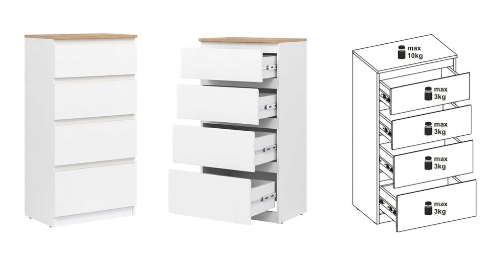 Komoda biała + dąb evoke solidna x 2