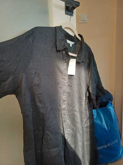 Cellbes sukienka lniana 100% len 46/48 cm czarna pas 120 cm nowa
