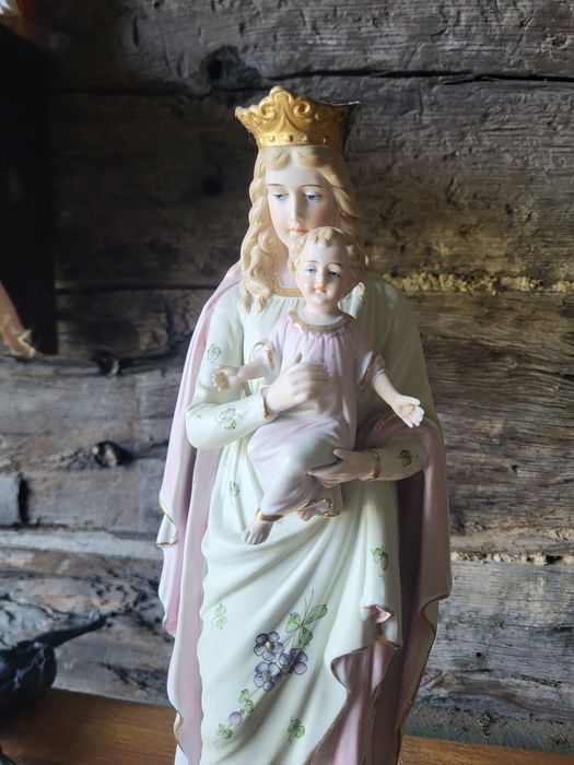 Biskwit stara figurka Maryja Królowa porcelana