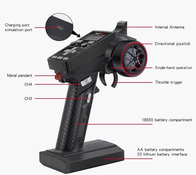 Aparatura do modeli RC 2.4GHz HotRC CT6A 6 kanałowa