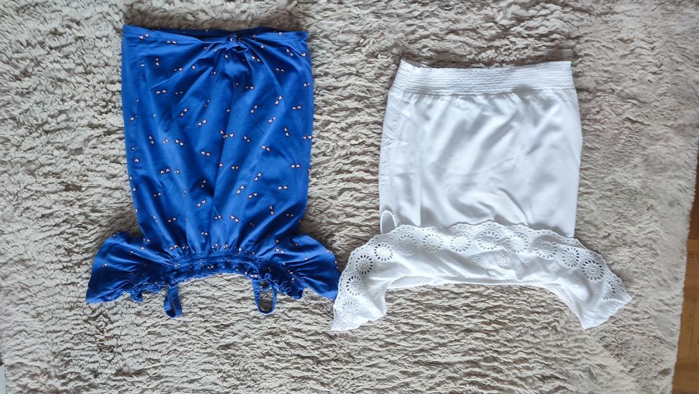 Bluzki H&M na lato dla dziewczynki z koronką biała,niebieska roz140.
