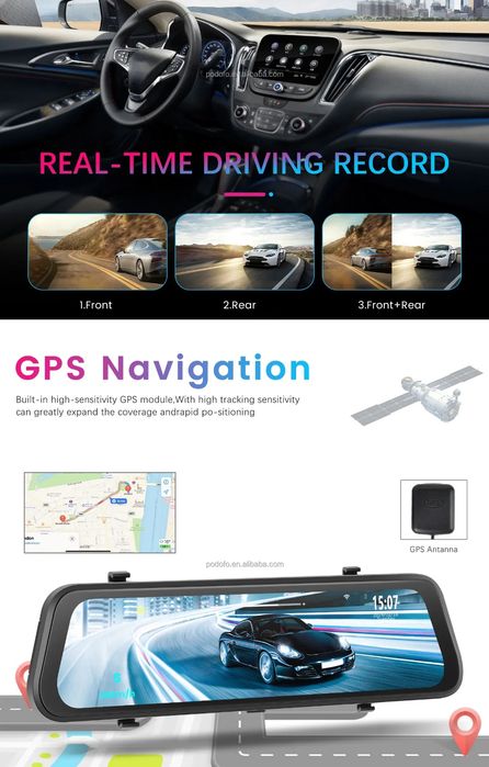 Espelho retrovisor 9,66 polegadas DashCam com 2 Câmaras 4K HD DVR NOVO