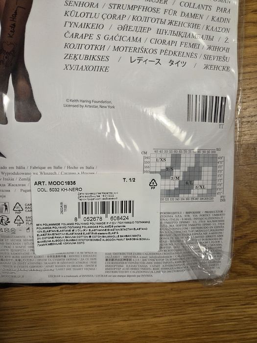 Czarne rajstopy calzedonia rozmiar s/m Keith Haring napis z tylu szew