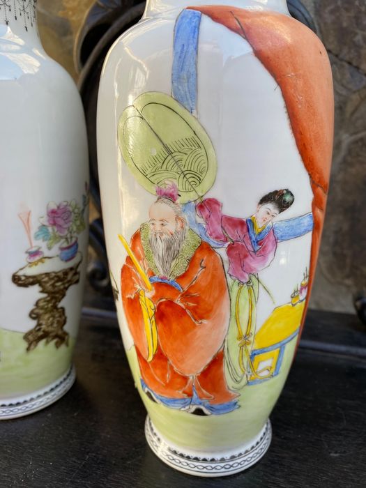 Jarras Pandã Porcelana Chinesa séc XIX 23 cm Marcadas