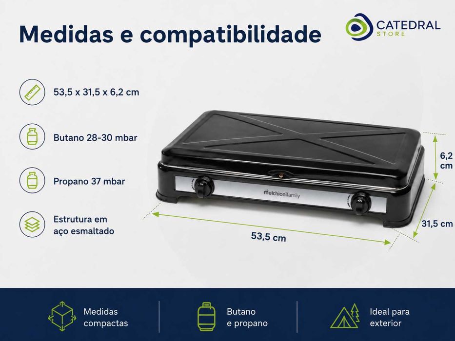 Fogão a Gás Portátil 2 Queimadores Melchioni MINERVA 2 – Novo
