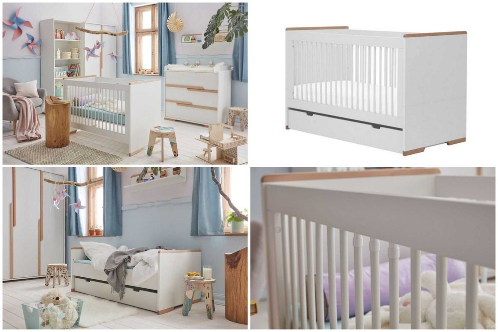 Łóżeczko-tapczanik 140x70cm Pinio Snap + szuflada + barierka + materac