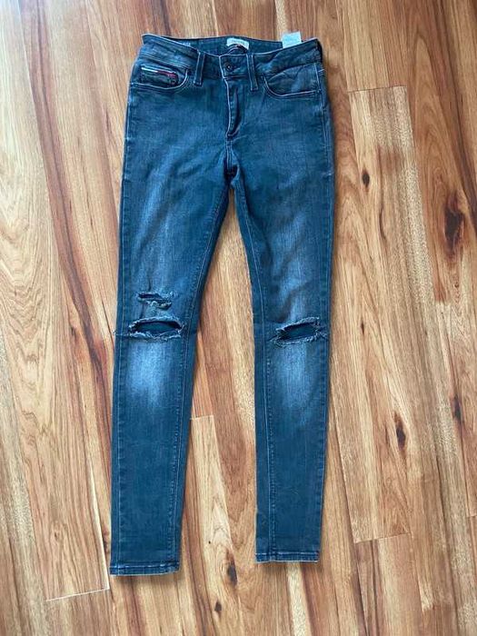 Tommy hilfiger skinny szare long rurki dzins jeans spodnie dziury