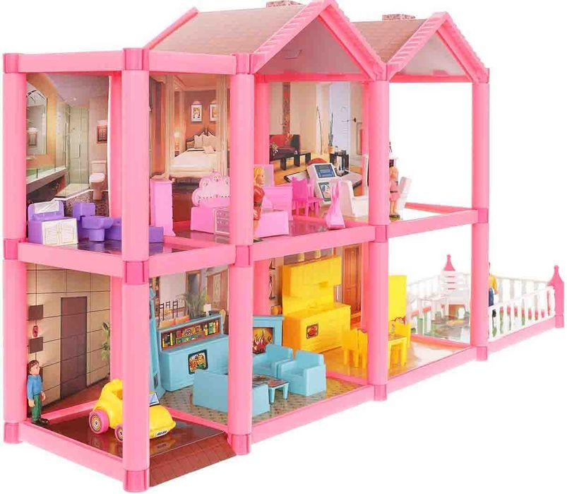 Domek dla Lalek Willa 4 Lalki + Mebelki 32 elementy