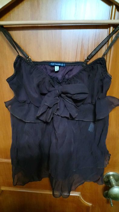 Top castanho em organza