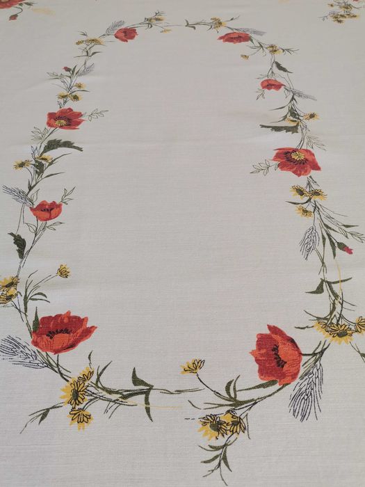 Obrus lniany Maki Polne - PRL