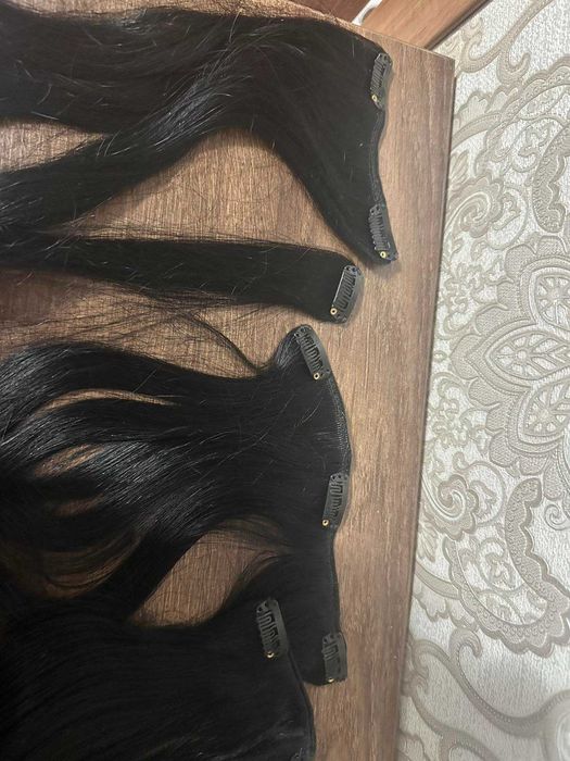 Нарощування волосся Remy Clip-In на заколках чорне 45 см, 120 г, 8 шт.