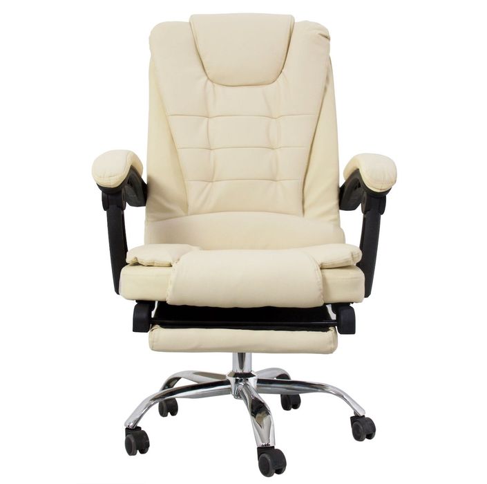 Fotel Obrotowy Krzesło Biurowe Kremowe PREMIUM‼️ z Podnóżkiem NOWE