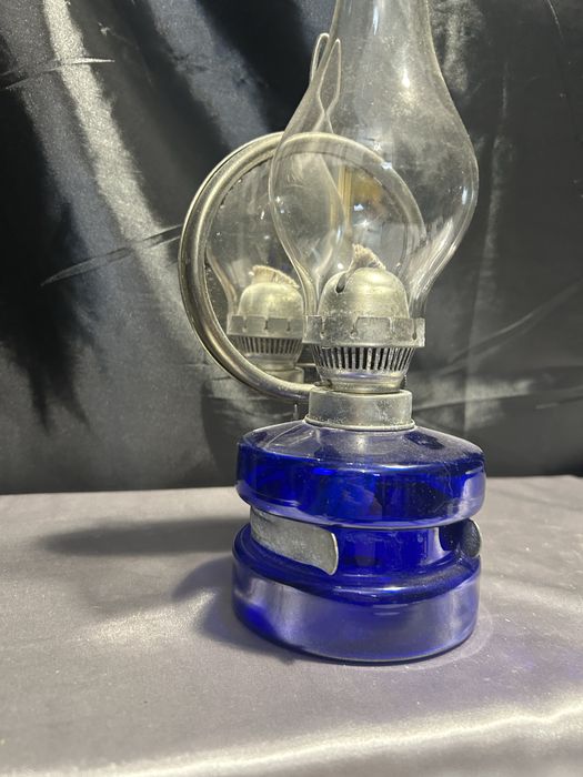Lampa Naftowa Niebieska Chabrowa Z Lusterkiem do Rozpraszania Światła