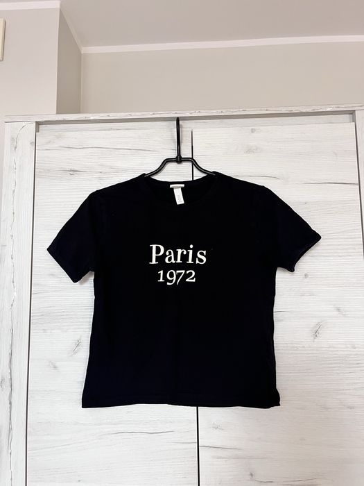 Czarna koszulka z krótkim rękawem S H&M paris
